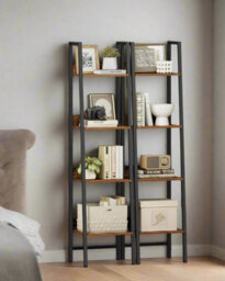 Modcraft Industrial 4-Tier Ladder Shelf, Rustic Brown & Black Bookcase For Living Room Or Office - thumbnail 4