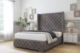 "Sloomy Arundel Slate Naples Bed Frame With Mattress With 50""  Upholstered Wingback Headboard 2'6 Small Single" - thumbnail 2