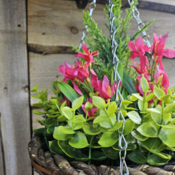 Best Artificial Pink Mini Daffodil Flower Display In 10 Inch Woven Decorative Hanging Basket - thumbnail 3