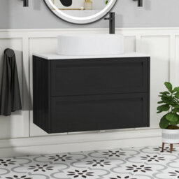 Royal Bathrooms Royal Bathroom Elmore 800mm Matt Nocturne Black Wall Mounted Bathroom Vanity Unit 2 Drawer Plain White Worktop With Peak Basin - thumbnail 1