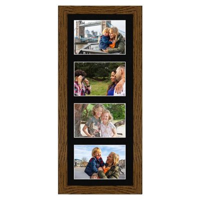 AK Frames 50X20Cm Dark Oak Modern Multi Photo Frame With Black Mount - Holds 4 Apertures (4X) 6X4 Photos - image 1