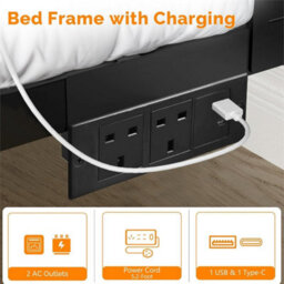 King&black Floating Double&king Bed Frame With Upholstered Storage Headboard Led Lights&usb - thumbnail 5