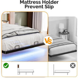 King&black Floating Double&king Bed Frame With Upholstered Storage Headboard Led Lights&usb - thumbnail 4