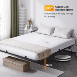 King&black Floating Double&king Bed Frame With Upholstered Storage Headboard Led Lights&usb - thumbnail 6