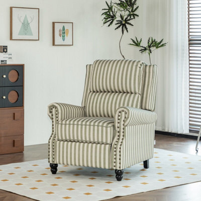 Living And Home Vintage Style Single Sofa Recliner Chair Armchair With Footrest, Light Green And Beige White - image 1