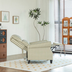 Living And Home Vintage Style Single Sofa Recliner Chair Armchair With Footrest, Light Green And Beige White - thumbnail 2