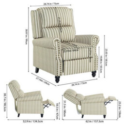 Living And Home Vintage Style Single Sofa Recliner Chair Armchair With Footrest, Light Green And Beige White - thumbnail 7