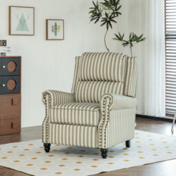 Living And Home Vintage Style Single Sofa Recliner Chair Armchair With Footrest, Light Green And Beige White