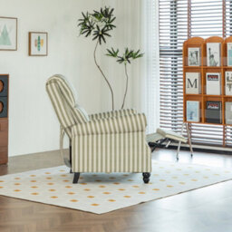Living And Home Vintage Style Single Sofa Recliner Chair Armchair With Footrest, Light Green And Beige White - thumbnail 3
