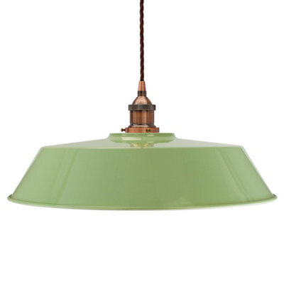 Mint Green Large Chancery Painted Dome Pendant Light With Antique Copper Lamp Holder And Brown Twisted Cable - Se Home - image 1