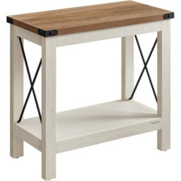 Country Style Side Table, End Table With Storage Shelf, Bedroom Nightstand, Farmhouse Decor, Rustic White And Honey Brown - thumbnail 6