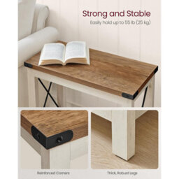 Country Style Side Table, End Table With Storage Shelf, Bedroom Nightstand, Farmhouse Decor, Rustic White And Honey Brown - thumbnail 4