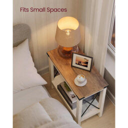 Country Style Side Table, End Table With Storage Shelf, Bedroom Nightstand, Farmhouse Decor, Rustic White And Honey Brown - thumbnail 3