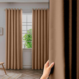Ameha Plain Thermal Thick Blackout Eyelet Curtain For Living Room Ready Made Ring Top Beige Curtain Pair 90''x108'' Home Decor Uk - thumbnail 9