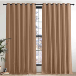 Ameha Plain Thermal Thick Blackout Eyelet Curtain For Living Room Ready Made Ring Top Beige Curtain Pair 90''x108'' Home Decor Uk - thumbnail 1