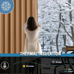 Ameha Plain Thermal Thick Blackout Eyelet Curtain For Living Room Ready Made Ring Top Beige Curtain Pair 90''x108'' Home Decor Uk - thumbnail 4