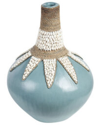Beliani Blue Handcrafted Terracotta Vase 43 Cm Shell-Trimmed Rustic Boho Home Accent - thumbnail 1