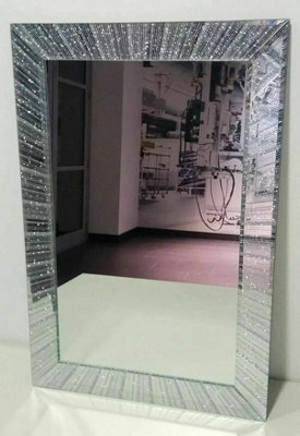 Biznest Rectangle Shape Designer Silver Glitter Wall Mirror Frame Beautiful Decoration Art Piece Diagonal Design 60X40Cm