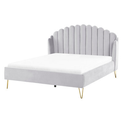 Beliani Bed Velvet Ambillou 160 X 200 Cm (Eu King Size) Light Grey - image 1