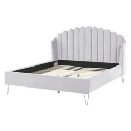 Beliani Bed Velvet Ambillou 160 X 200 Cm (Eu King Size) Light Grey - thumbnail 5