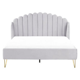 Beliani Bed Velvet Ambillou 160 X 200 Cm (Eu King Size) Light Grey - thumbnail 4