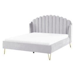 Beliani Bed Velvet Ambillou 160 X 200 Cm (Eu King Size) Light Grey - thumbnail 1