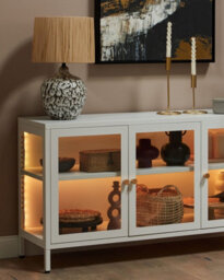 Beliani Glass Display Sideboard Led Newport Metal 115 Cm White - thumbnail 2