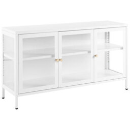 Beliani Glass Display Sideboard Led Newport Metal 115 Cm White - thumbnail 4