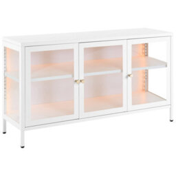 Beliani Glass Display Sideboard Led Newport Metal 115 Cm White - thumbnail 1