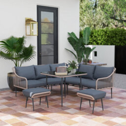 Outsunny 6 Piece Garden Furniture Set Garden Sofa With Cushions, Light Brown