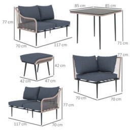 Outsunny 6 Piece Garden Furniture Set Garden Sofa With Cushions, Light Brown - thumbnail 3
