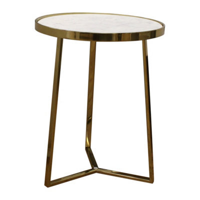 Contemporary Round 3 Leg Coffee Table With Marble Top, 400mm X 510mm - Brass/marble - Balterley - image 1