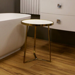 Contemporary Round 3 Leg Coffee Table With Marble Top, 400mm X 510mm - Brass/marble - Balterley - thumbnail 2