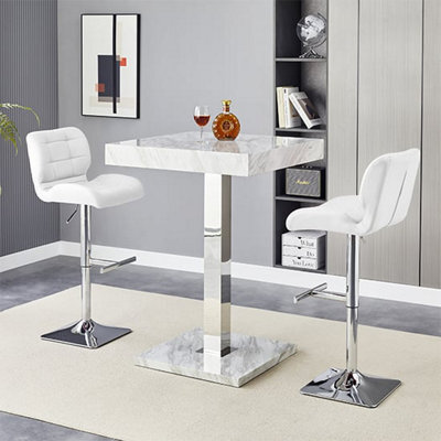 Furniture in Fashion Topaz Magnesia Effect High Gloss Bar Table 2 Candid White Stools - image 1
