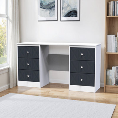 Genoa Ready Assembled Matt Indigo Blue & White 6 Drawer Non-Extendable Dressing Table (H)785mm (W)1248mm (D)390mm - image 1