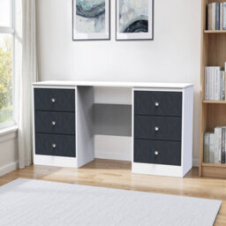Genoa Ready Assembled Matt Indigo Blue & White 6 Drawer Non-Extendable Dressing Table (H)785mm (W)1248mm (D)390mm