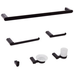 Beliani 6-Piece Bathroom Hardware Set Paracas With Towel Bars And Hooks Black - thumbnail 1
