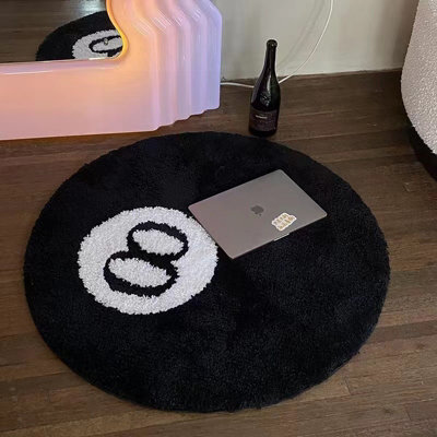 100Cm Round Tufted Area Rug, Black White Number 8 Pattern Circular Soft Plush Floor Mat, Non Slip Carpet For Bedroom Living Room - image 1