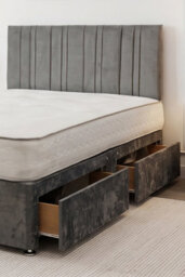 "Knight Sleep Sky Grey Plush Bed Set With Mattress, 2 Drawers Same Side & 24""headboard, 4Ft - Small Double" - thumbnail 2