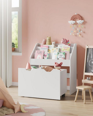Songmics Children's Bookshelf, Children's Shelf, Toy Shelf, With 3 Shelves, Storage Box On Wheels, Multifunctional, Cloud White - image 1