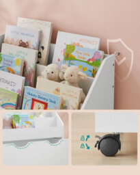 Songmics Children's Bookshelf, Children's Shelf, Toy Shelf, With 3 Shelves, Storage Box On Wheels, Multifunctional, Cloud White - thumbnail 5