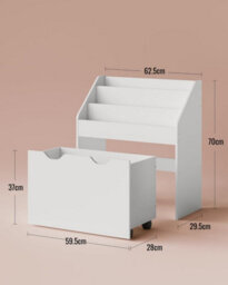 Songmics Children's Bookshelf, Children's Shelf, Toy Shelf, With 3 Shelves, Storage Box On Wheels, Multifunctional, Cloud White - thumbnail 2