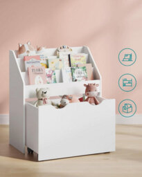 Songmics Children's Bookshelf, Children's Shelf, Toy Shelf, With 3 Shelves, Storage Box On Wheels, Multifunctional, Cloud White - thumbnail 4