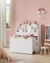 Songmics Children's Bookshelf, Children's Shelf, Toy Shelf, With 3 Shelves, Storage Box On Wheels, Multifunctional, Cloud White - thumbnail 1