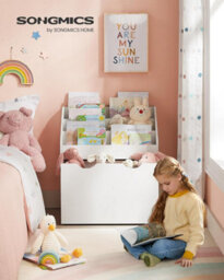 Songmics Children's Bookshelf, Children's Shelf, Toy Shelf, With 3 Shelves, Storage Box On Wheels, Multifunctional, Cloud White - thumbnail 3