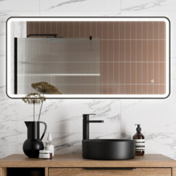 Affine Large Rectangular Led Mirror Touch Bathroom Demister Mains Matt Black 1200X600mm - thumbnail 1