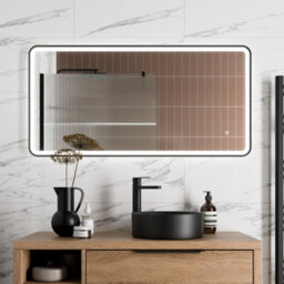 Affine Large Rectangular Led Mirror Touch Bathroom Demister Mains Matt Black 1200X600mm - thumbnail 2