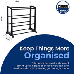Cuqoo 4 Tier Metal Shoe Rack Expandable Heavy Duty 15 Pair Shoe Storage Stand For Hallway Or Bedroom Easy No Tools Assembly Black - thumbnail 2