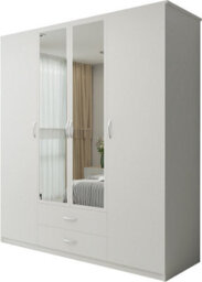 M N Furniture Ltd Wardrobe With Led Light Modern 4 Door Hinged Wardrobe Mirror And Drawers - Bedroom Cabinet (White,171Cm) - thumbnail 2