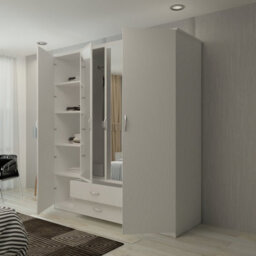 M N Furniture Ltd Wardrobe With Led Light Modern 4 Door Hinged Wardrobe Mirror And Drawers - Bedroom Cabinet (White,171Cm) - thumbnail 3